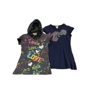 Vintage Self Esteem Grey Hooded Size 14 Short Sleeve Layered Y2K 90s